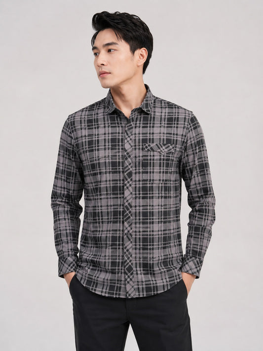 Men’s Black & Purple Checked Cotton Blend Full Sleeve Casual Shirt