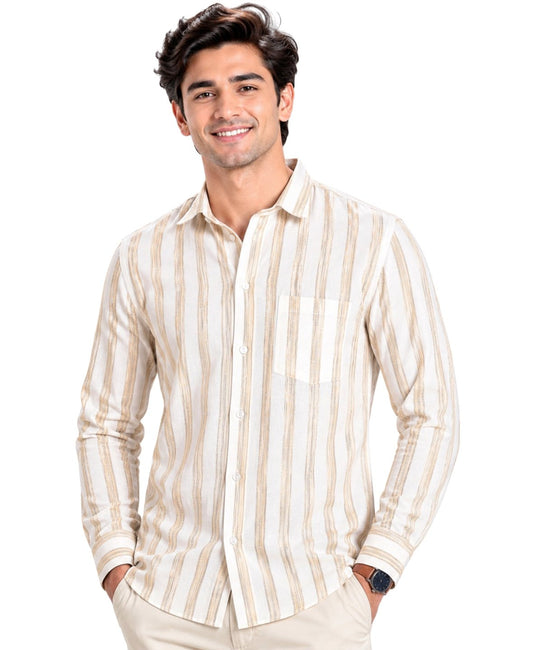 Men's Khadi Cotton Slim Fit Full Sleeve Formal Shirt Front View