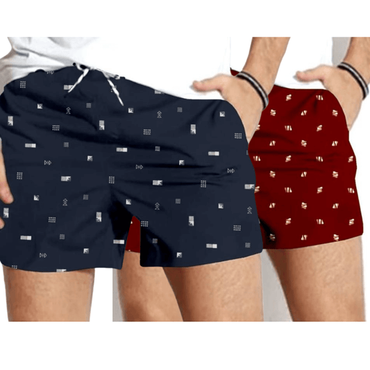 Men's boxer shorts combo in black and maroon with stylish patterns, comfortable fit, and elastic waistband by GarmentGlobe.
