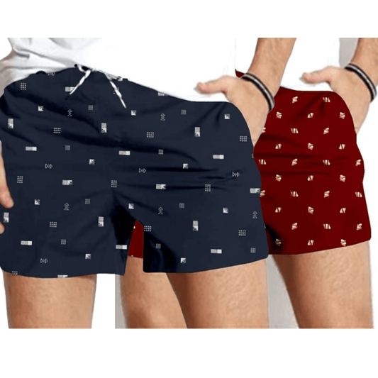 Men's boxer shorts combo in black and maroon with stylish patterns, comfortable fit, and elastic waistband by GarmentGlobe.