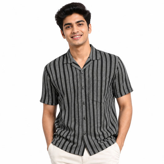 garmentglobe-black-striped-cotton-jute-mens-shirt