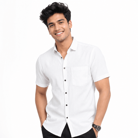 Garment Globe Men's Casual Half Shirt Slimfit Popcorn Check