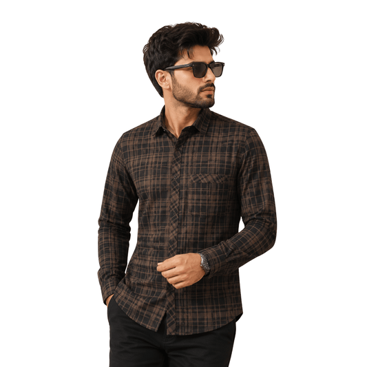 GarmentGlobe Men's Cotton Blend Regular Fit Full Sleeve Casual Shirt Front View