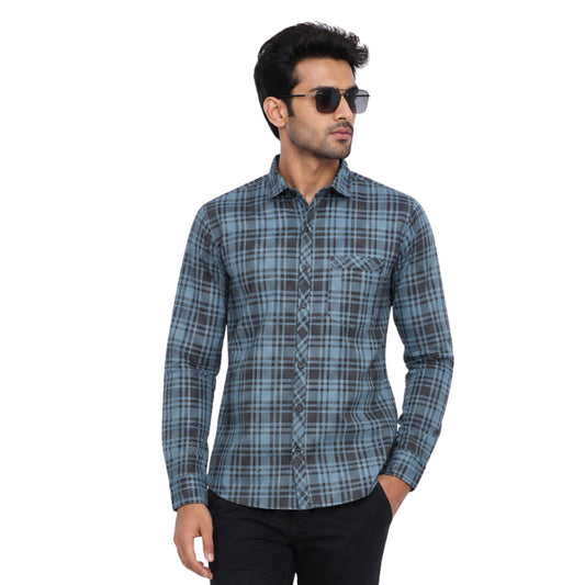 Men's Blue & Black Checked Casual Full Sleeve Shirt