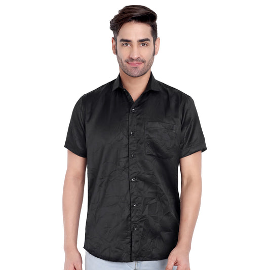 Black satin slim fit shirt for men – front view