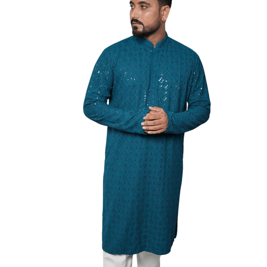 Garment Globe men's rayon chikankari embroidered ethnic kurta, soft fabric, elegant design for festivals & weddings