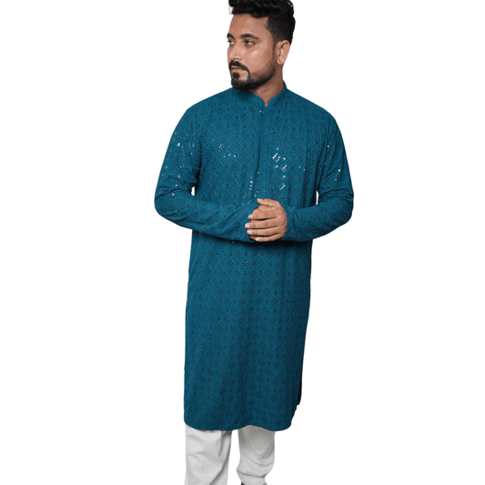 Garment Globe men's rayon chikankari embroidered ethnic kurta, soft fabric, elegant design for festivals & weddings