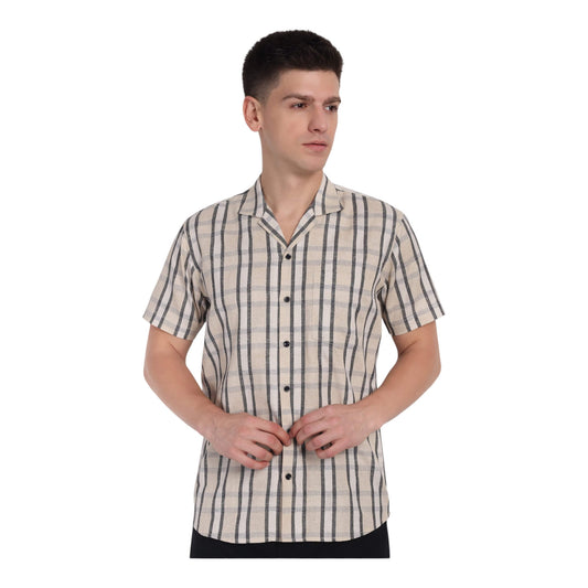 Front view of men’s half-check jute half sleeve shirt in India