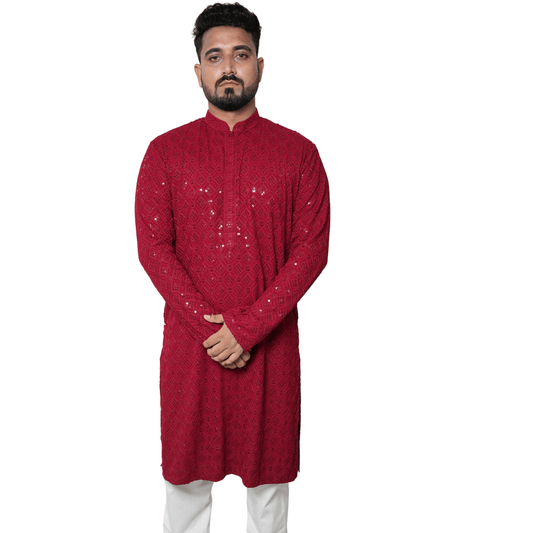 Garment Globe Men's Rayon Chikankari & Embrodered Ethnic Wear Kurta with Elegant Design for Family Functions, Festivals, Weddings (Only Kurta)|Soft Fabric|Rayon Cotton Sequence GarmentGlobe