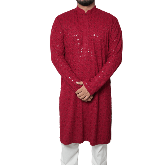 Garment Globe Men's Rayon Chikankari & Embrodered Ethnic Wear Kurta with Elegant Design for Family Functions, Festivals, Weddings (Only Kurta)|Soft Fabric|Rayon Cotton Sequence GarmentGlobe