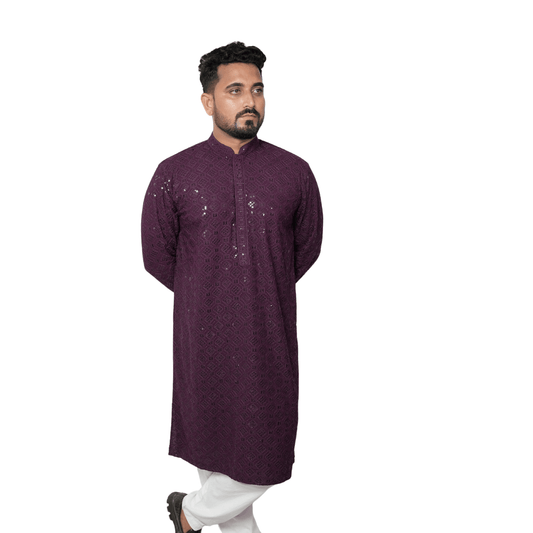 Garment Globe Men's Rayon Chikankari & Embrodered Ethnic Wear Kurta with Elegant