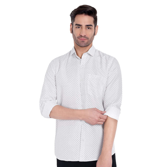 "Front view of Garment Globe men's cotton printed shirt – regular fit