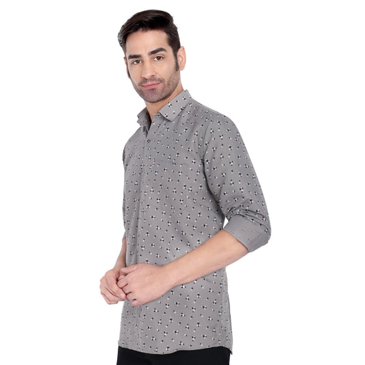 Side profile of stylish printed cotton shirt for men