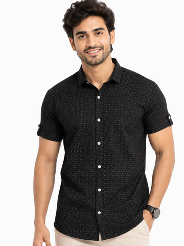 Men's Cotton Blend Casual Shirt | Half Sleeve Dot Printed Shirt | Regular Fit | Soft & Breathable Fabric | Stylish Collared Button-Down Summer Shirt for Men