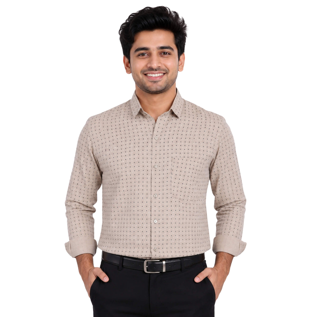 Men’s Cotton Long Sleeve Shirt Regular Fit - GarmentGlobe Style View 14