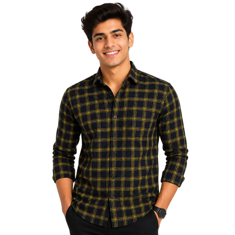 Garment Globe Men's Blue Check Shirt Khadi Cotton, Office & Home