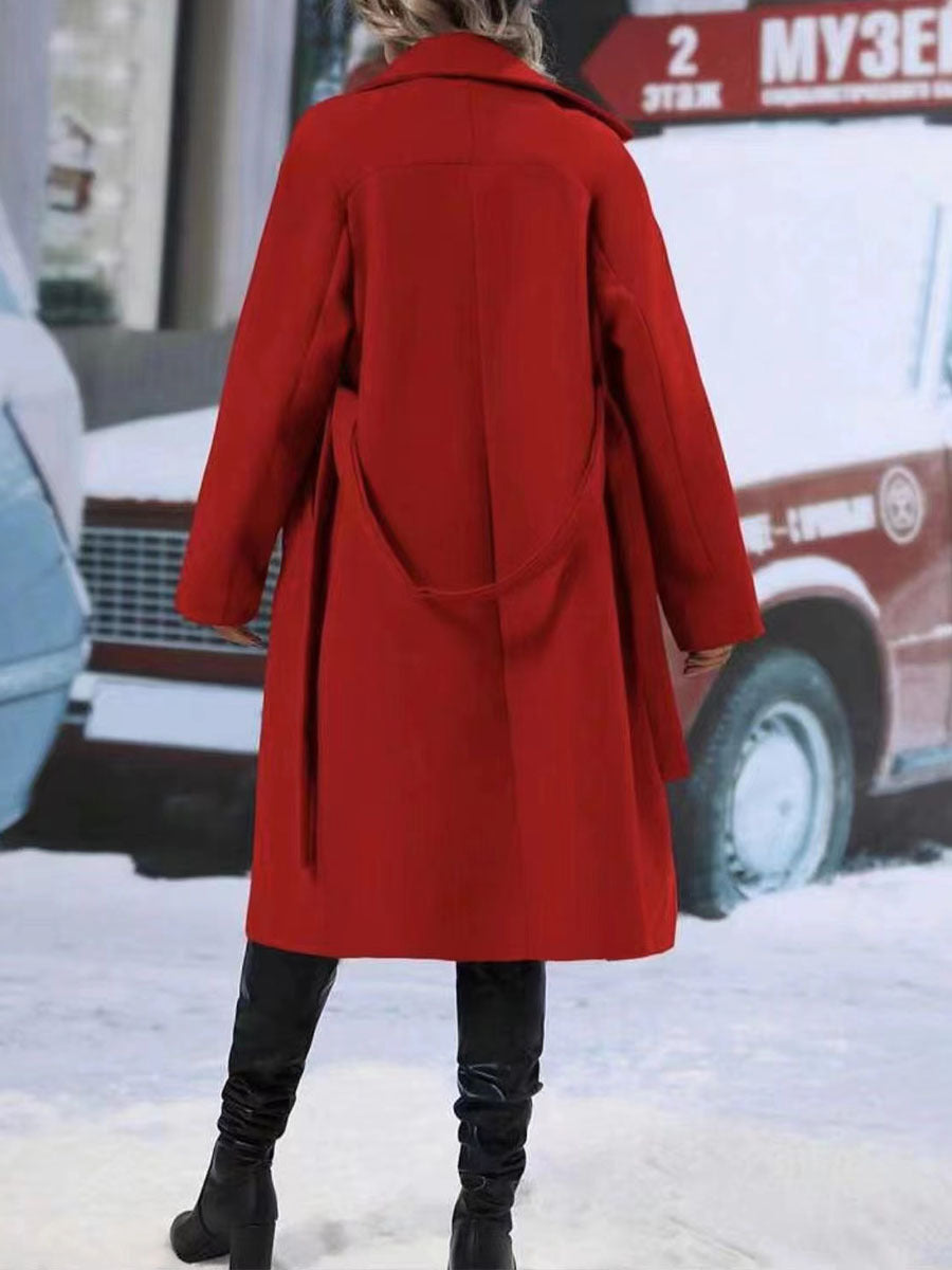 Lapel Double-breasted Trench Coat With Belt Winter Fashion Solid Color Long Jacket Outwear Women Clothing GarmentGlobe