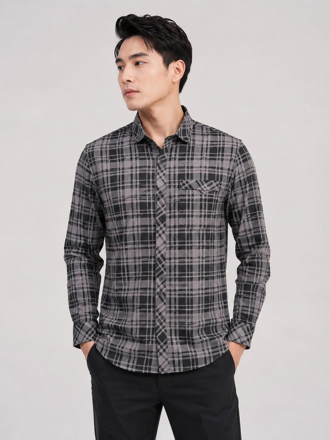 Men’s Black & Purple Checked Cotton Blend Full Sleeve Casual Shirt