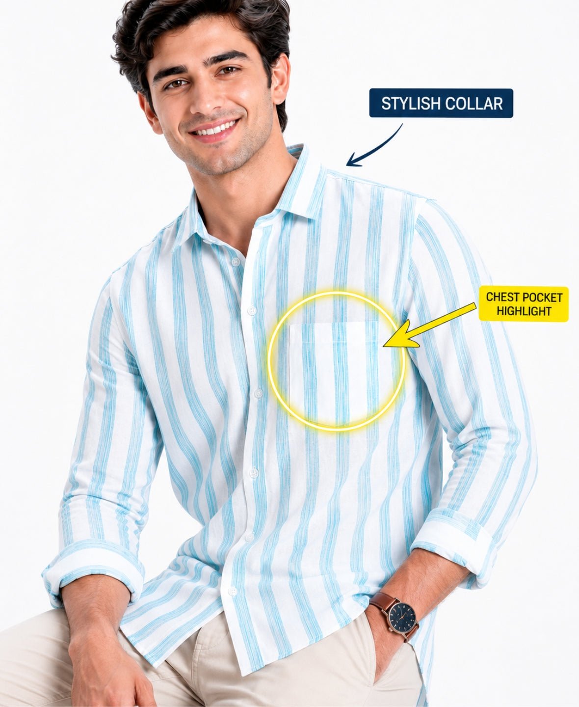Khadi Cotton Men’s Check Shirt Slimfit, Full Sleeve - GarmentGlobe Style View 7