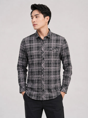 Men’s Black & Purple Checked Cotton Blend Full Sleeve Casual Shirt