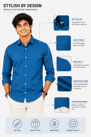 front look blue shirt fabric details