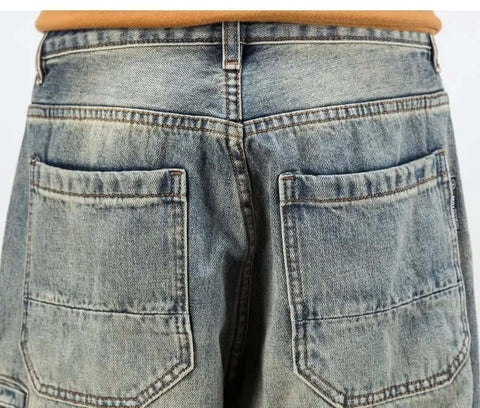 American Casual Yellow Mud Dyed Jeans Straight Loose GarmentGlobe