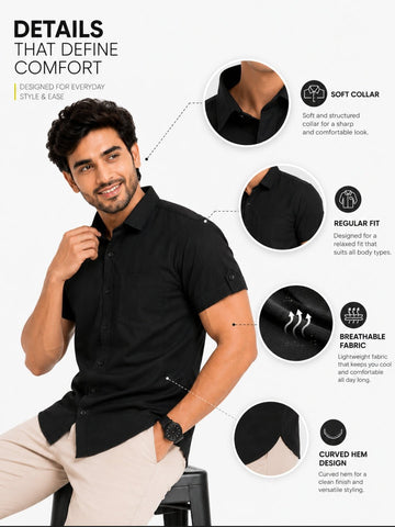 Men's Khadi Cotton Half Sleeve Shirt - Casual Ethnic Wear