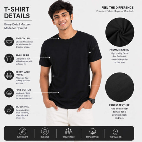Men’s Cotton T-Shirt – Bio-Washed, Casual & Comfortable