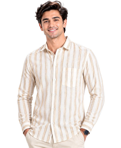 Men's Khadi Cotton Slim Fit Full Sleeve Formal Shirt Front View
