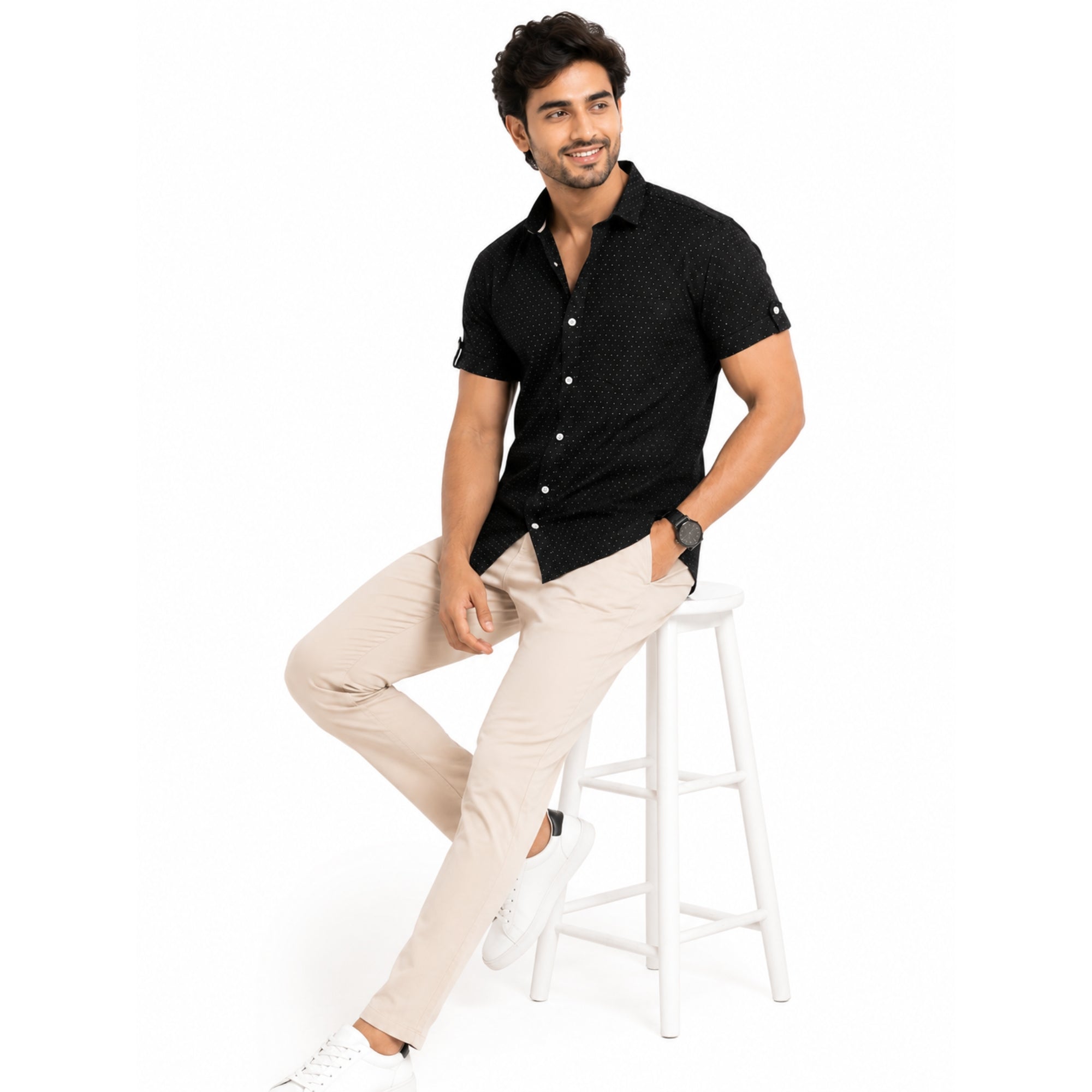 cotton half check shirt front look sheeting