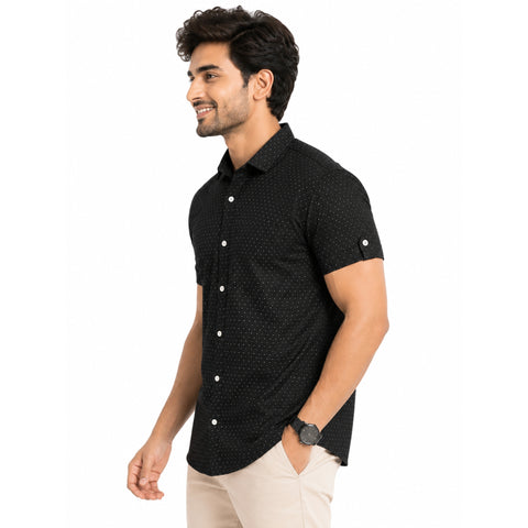 cotton half check shirt front look side black