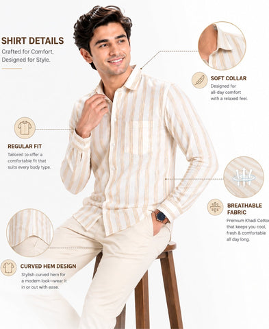 Men's Khadi Cotton Formal Shirt Styled with Trousers for Office Wear