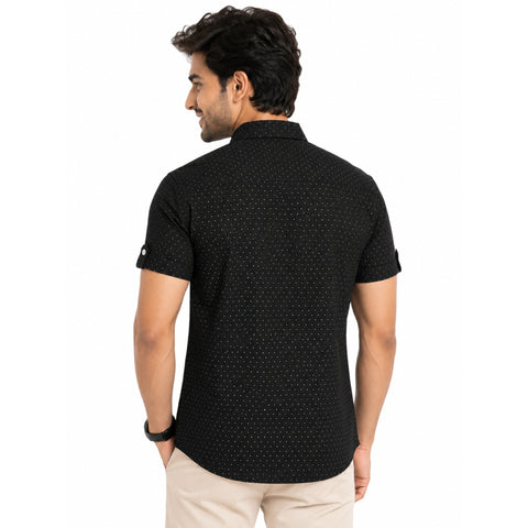 cotton half check shirt back look