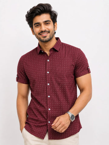 Men's Cotton Blend Casual Shirt | Half Sleeve Dot Printed Shirt | Regular Fit | Soft & Breathable Fabric | Stylish Collared Button-Down Summer Shirt for Men