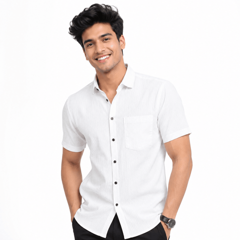 Garment Globe Men's Casual Half Shirt Slimfit Popcorn Check
