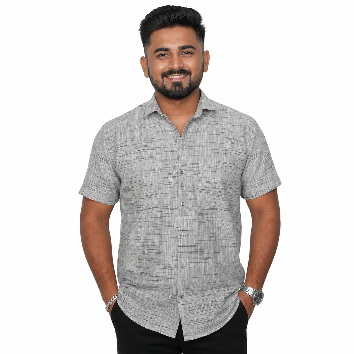 Men's Khadi Cotton Half Sleeve Casual Shirt | Soft & Breathable Regular Fit Shirt | Grey
