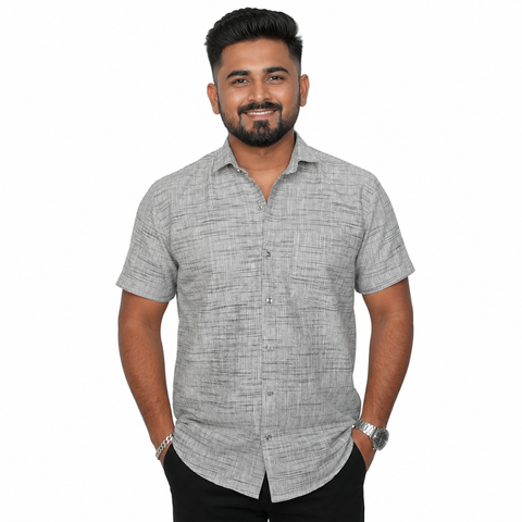 Men's Khadi Cotton Half Sleeve Casual Shirt | Soft & Breathable Regular Fit Shirt | Grey