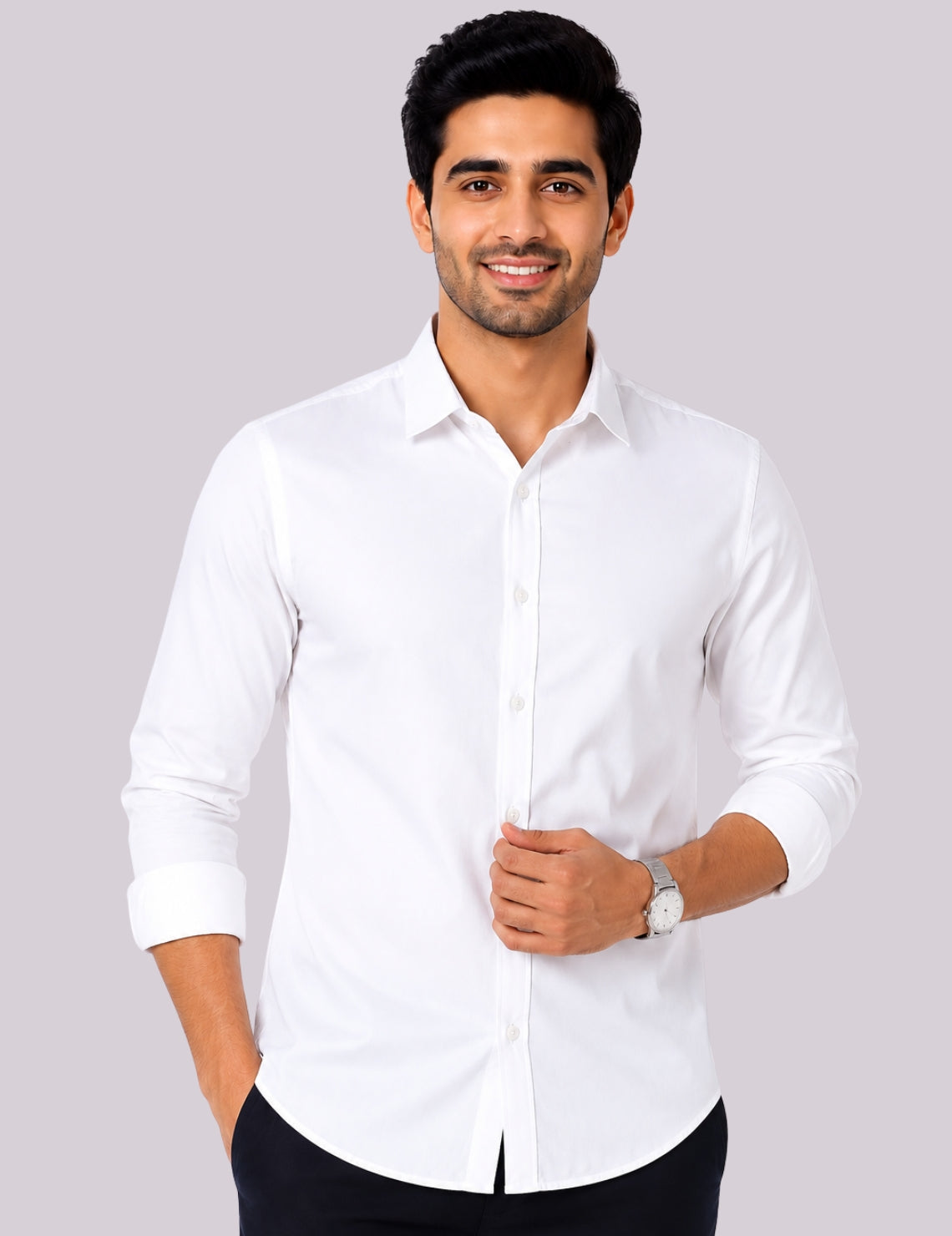 Garment Globe Men's Cotton Blend White Shirt | Regular Fit Full Sleeve Casual & Formal Shirt for Men | Soft Collar | Breathable Office Wear Shirt