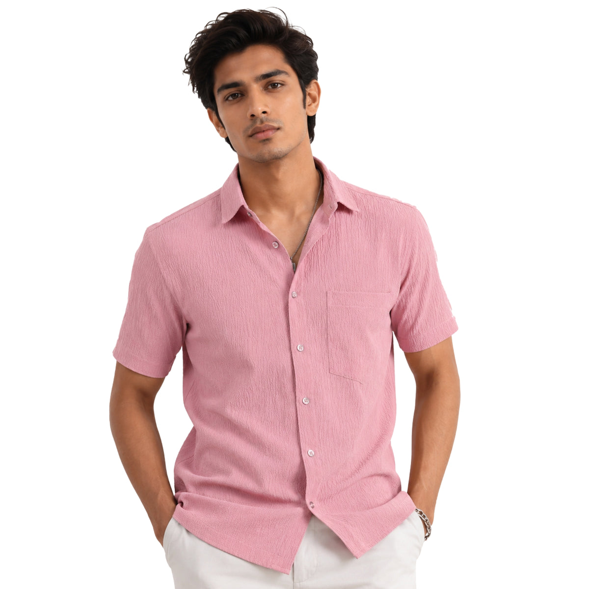 Garment Globe Men’s Casual Slimfit Half-Check Shirt
