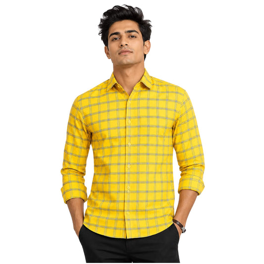 Garment Globe Men's Blue Check Shirt Khadi Cotton, Office & Home