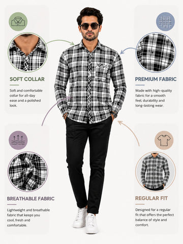Men’s Black & White Checked Cotton Blend Full Sleeve Casual Shirt