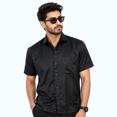 Men's Cotton Satin Black Slim Fit Shirt | Garment Globe