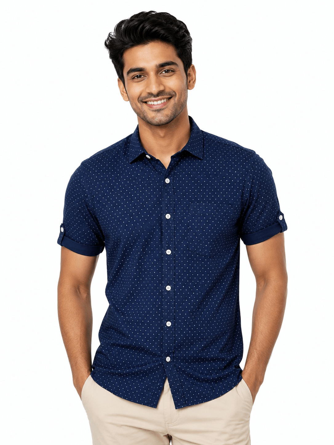 Men's Cotton Blend Casual Shirt | Half Sleeve Dot Printed Shirt | Regular Fit | Soft & Breathable Fabric | Stylish Collared Button-Down Summer Shirt for Men