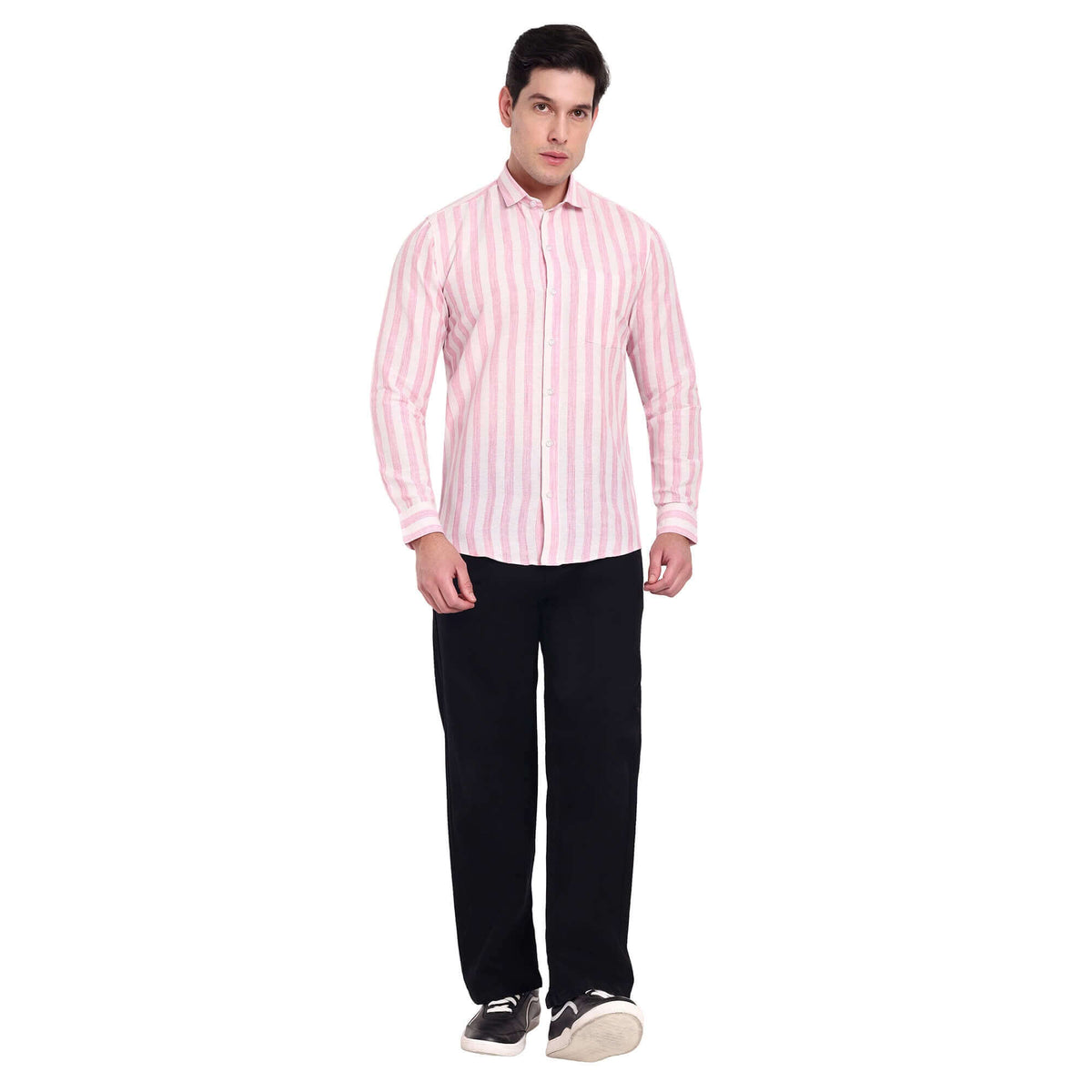 Men’s Solid Cotton check full sleeve Shirt - Fabric & Detail View