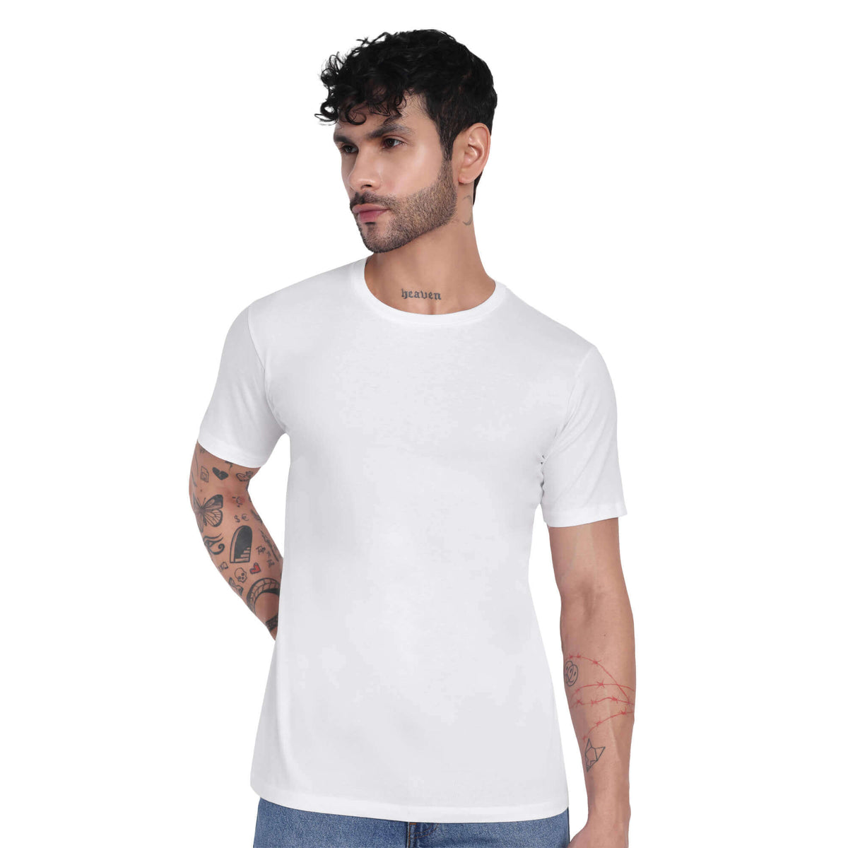 Combo Deal: White 100% Cotton T-Shirt + Check Polycotton Half Shirt - Fabric & Detail View
