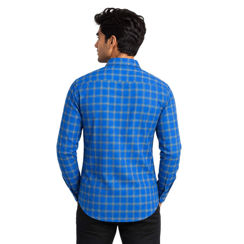 Garment Globe Men's Blue Check Shirt Khadi Cotton, Office & Home
