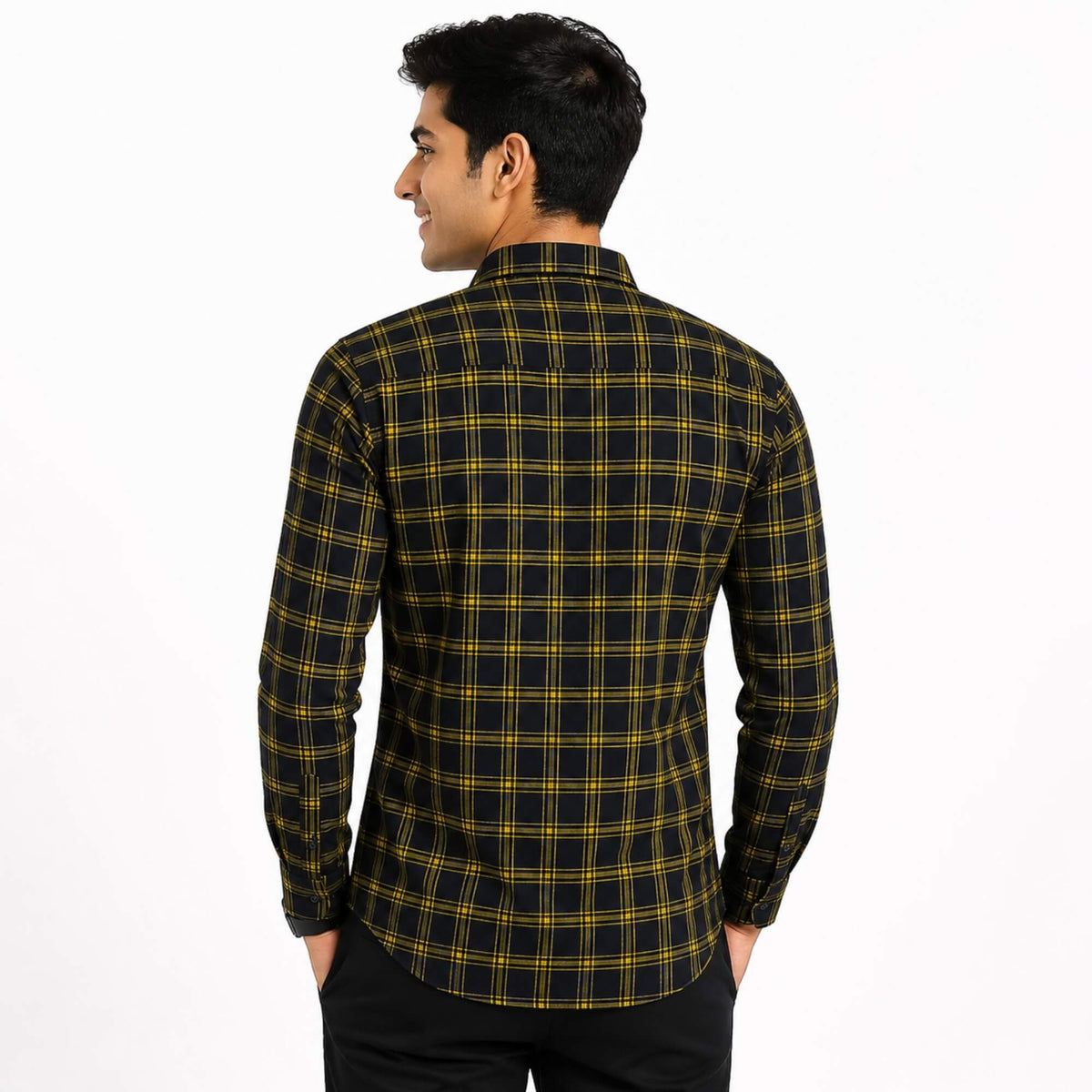 Men's Blue Check Shirt Khadi Cotton, Office & Home - GarmentGlobe Style View 16