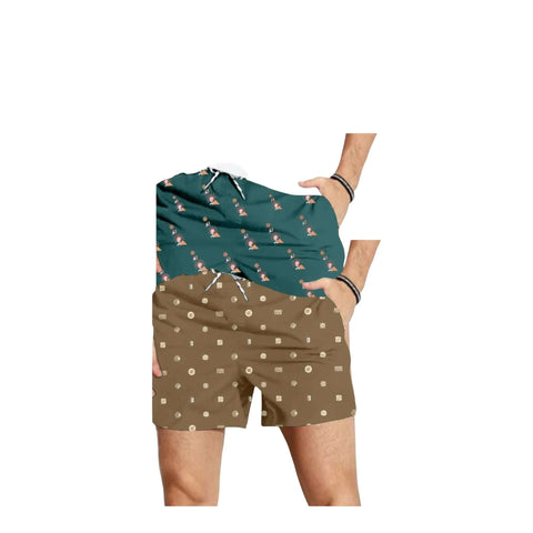 Men's boxer shorts combo in brown and olive, featuring stylish patterns and an elastic waistband for comfort.