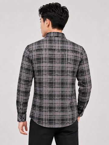 Men’s Black & Purple Checked Cotton Blend Full Sleeve Casual Shirt