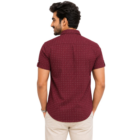 cotton half check shirt side look